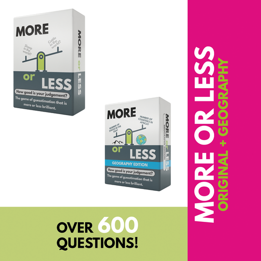 More or Less Card Game Bundle of 2 - Original & Geography Edition